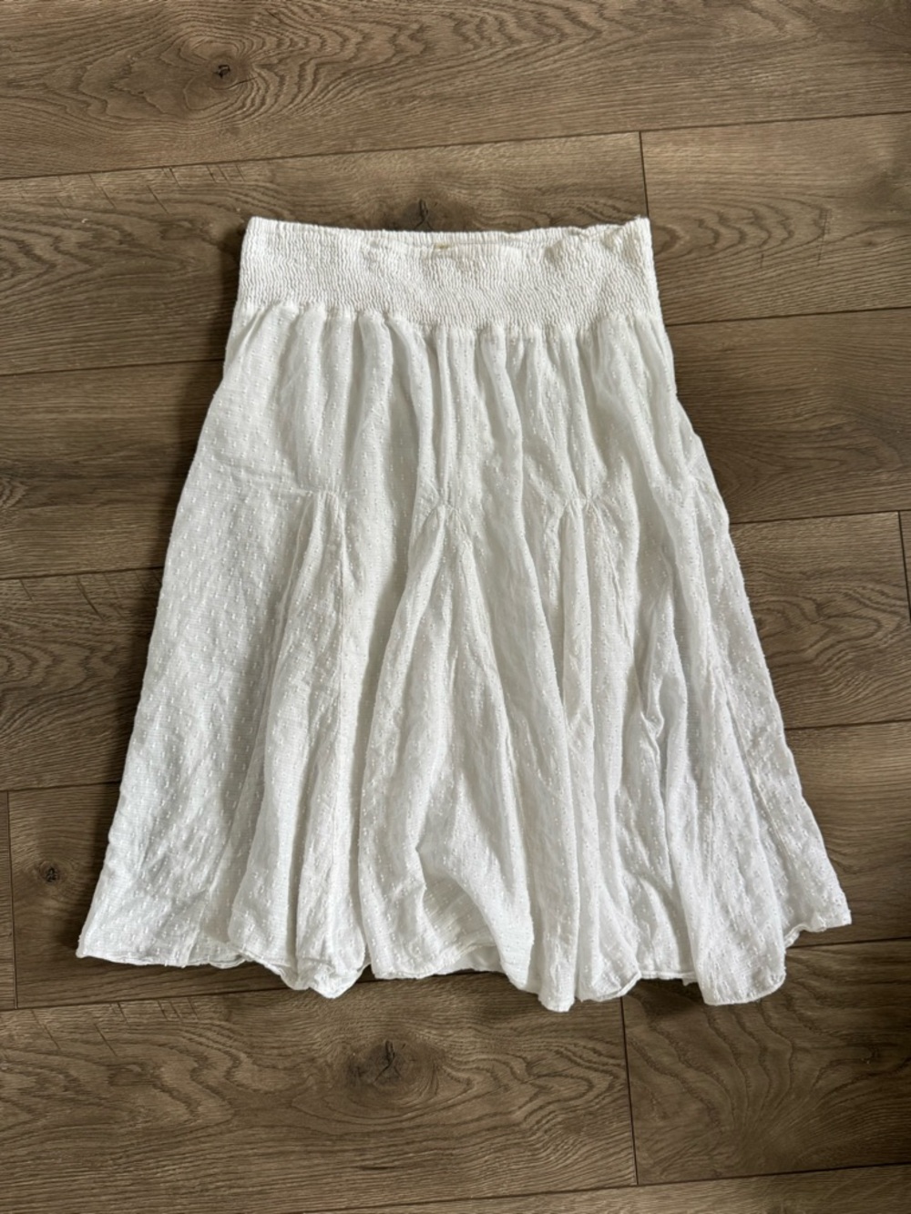 White Cotton Midi Skirt Flowy Swiss Dot Ruched Waist Size M Studio West Apparel